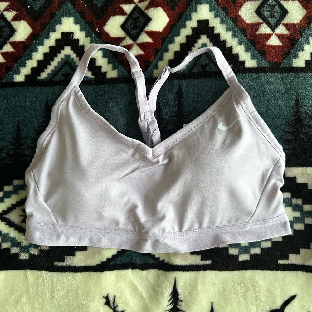Nike Purple and White Sports Bra with Racerback Design